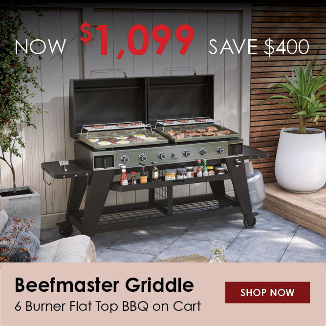 Now $1099 Save $400 Beefmaster Griddle 6 Burner Flat Top BBQ On Cart | Shop Now